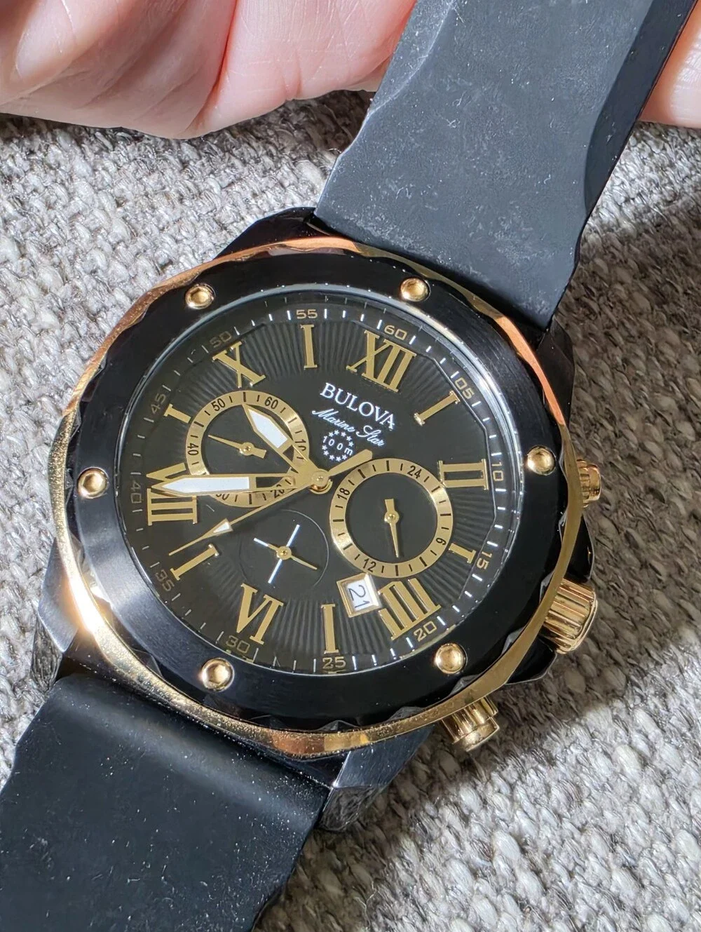 Bulova Black and Gold Chronograph Marine Star Watch